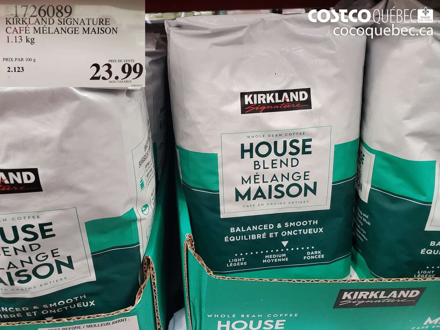 1726089 KIRKLAND SIGNATURE CAFÉ MÉLANGE MAISON 1.13 KG $23.99