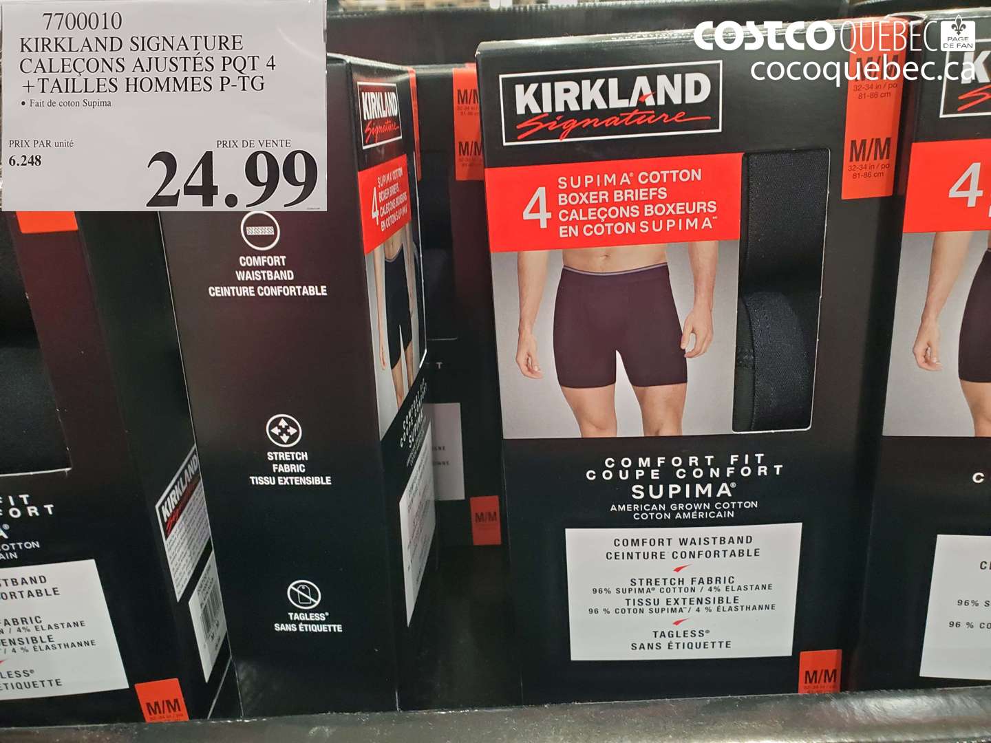 7700010 KIRKLAND SIGNATURE CALEÇONS AJUSTÉS PQT 4 + TAILLES HOMMES P-TG $24.99