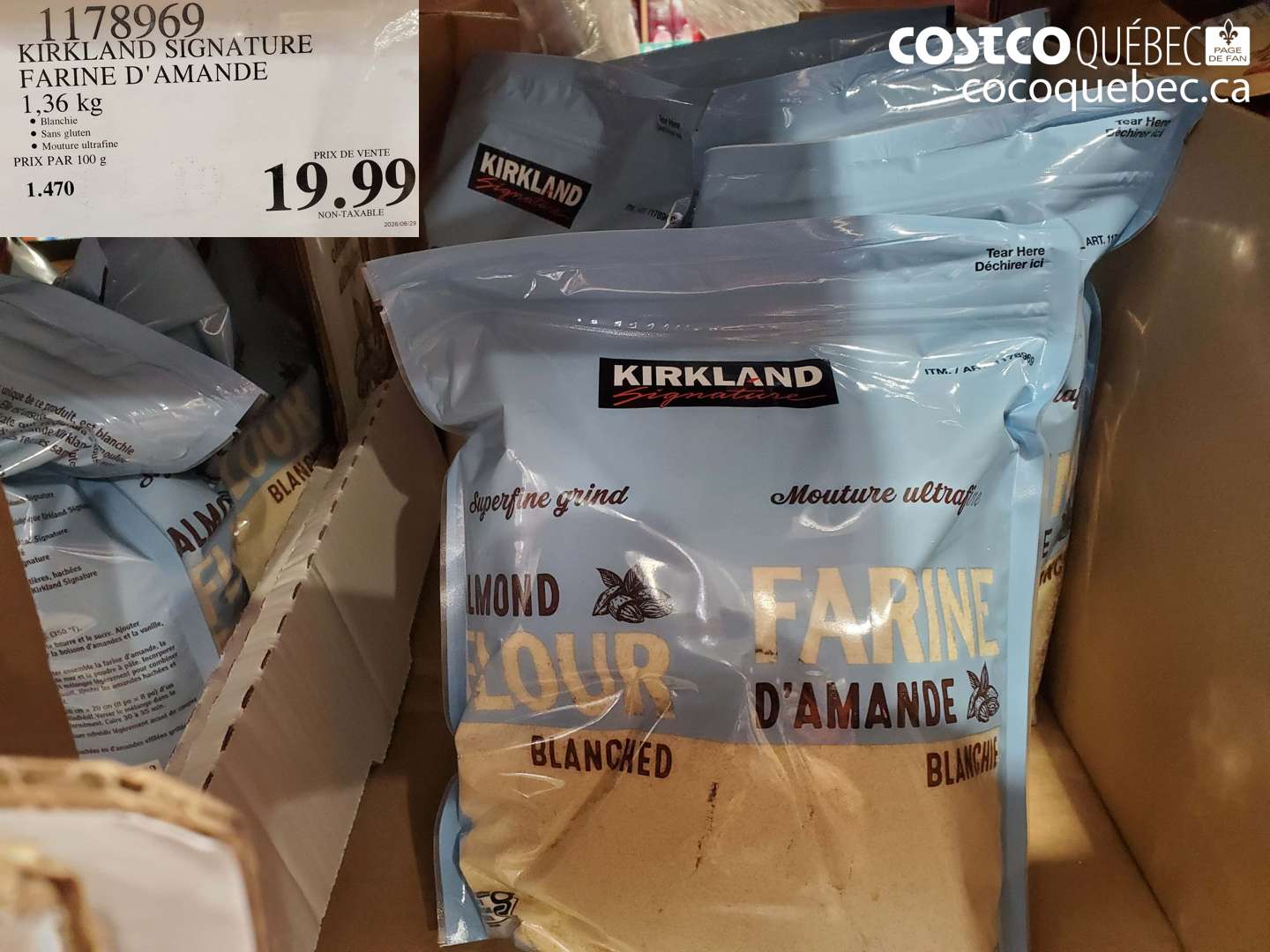 1178969 KIRKLAND SIGNATURE FARINE D'AMANDE 1.36 KG $19.99