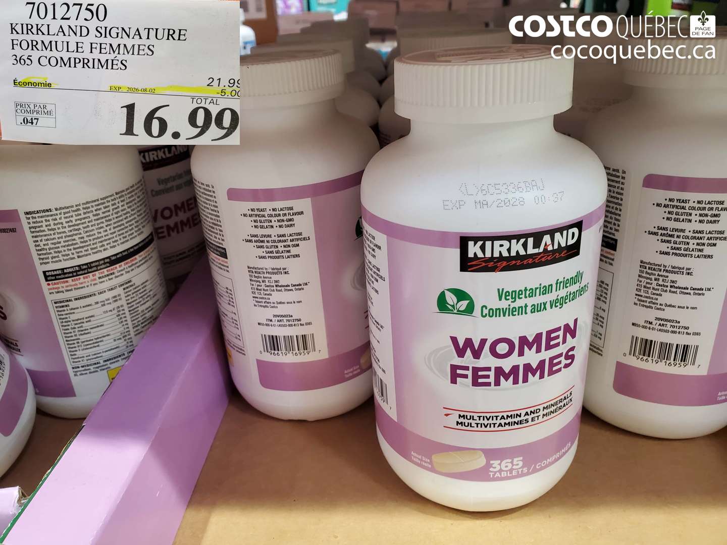 7012750 KIRKLAND SIGNATURE FORMULE FEMMES 365 COMPRIMÉS ($5.00 INSTANT SAVINGS EXPIRES ON 2026-08-02) $16.99