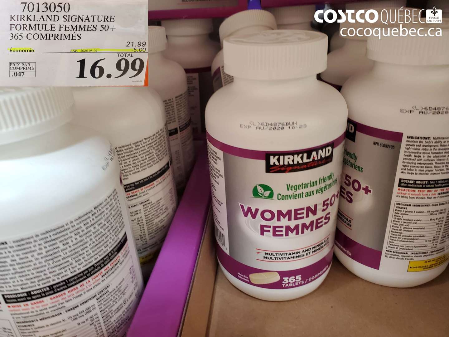 7013050 KIRKLAND SIGNATURE FORMULE FEMMES 50+ 365 COMPRIMÉS ($5.00 INSTANT SAVINGS EXPIRES ON 2026-08-02) $16.99