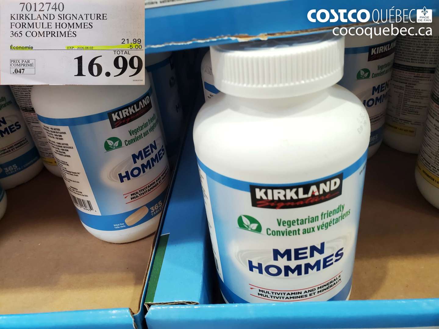 7012740 KIRKLAND SIGNATURE FORMULE HOMMES 365 COMPRIMÉS ($5.00 INSTANT SAVINGS EXPIRES ON 2026-08-02) $16.99