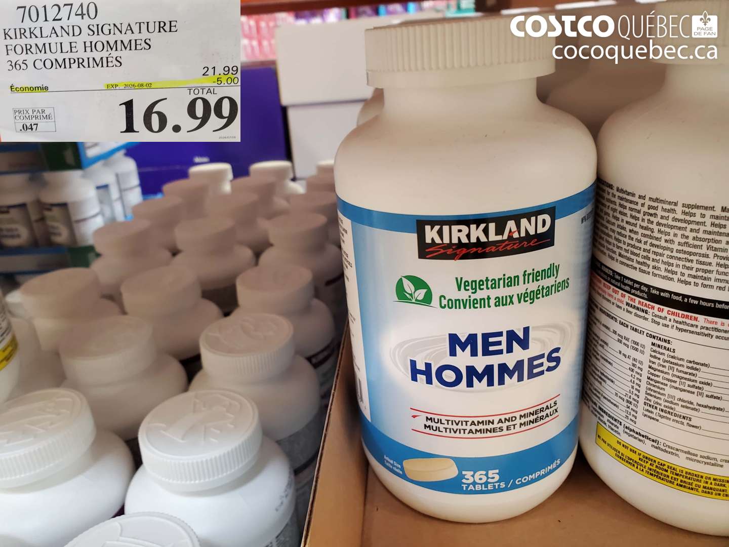 7012740 KIRKLAND SIGNATURE FORMULE HOMMES 365 COMPRIMÉS ($5.00 INSTANT SAVINGS EXPIRES ON 2026-08-02) $16.99
