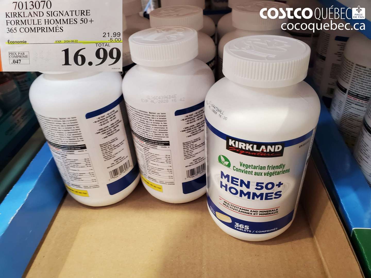 7013070 KIRKLAND SIGNATURE FORMULE HOMMES 50+ 365 COMPRIMÉS ($5.00 INSTANT SAVINGS EXPIRES ON 2026-08-02) $16.99