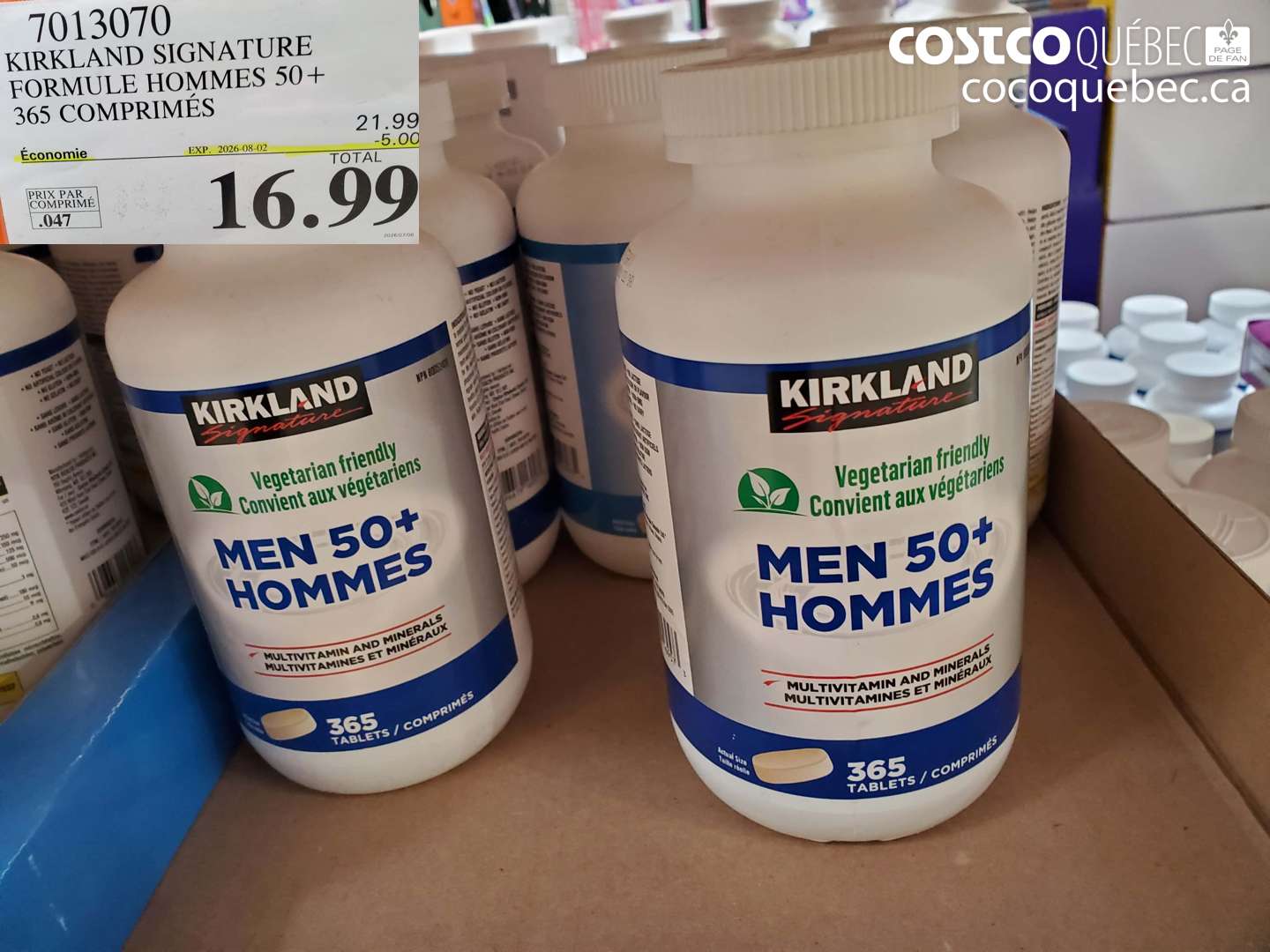 7013070 KIRKLAND SIGNATURE FORMULE HOMMES 50+ 365 COMPRIMÉS ($5.00 INSTANT SAVINGS EXPIRES ON 2026-08-02) $16.99