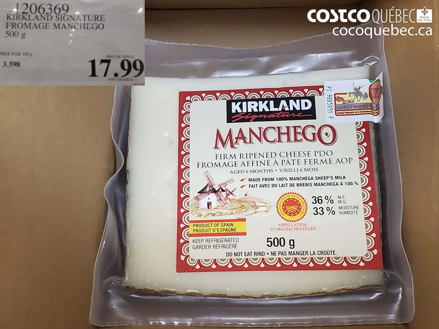 1206369 KIRKLAND SIGNATURE FROMAGE MANCHEGO 500 G $17.99