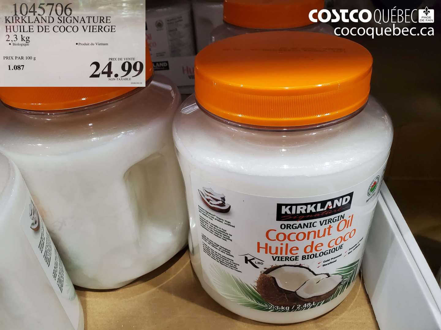 1045706 KIRKLAND SIGNATURE HUILE DE COCO VIERGE 2.3 KG $24.99
