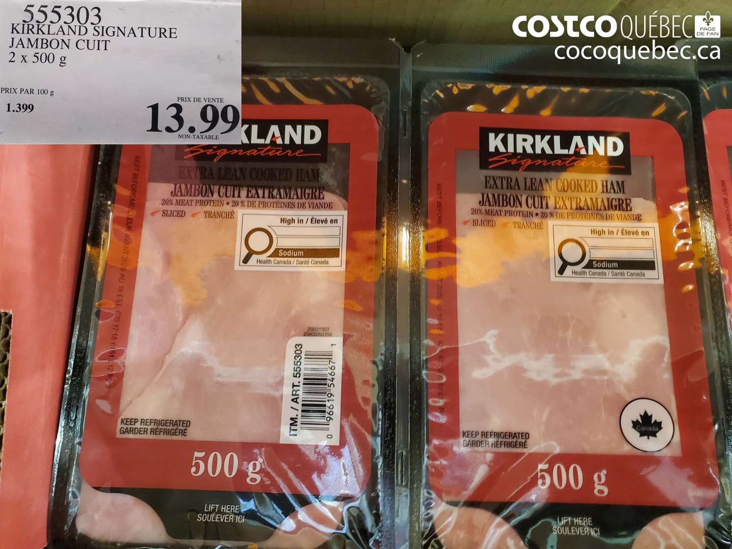 555303 KIRKLAND SIGNATURE JAMBON CUIT 2 X 500 G $13.99