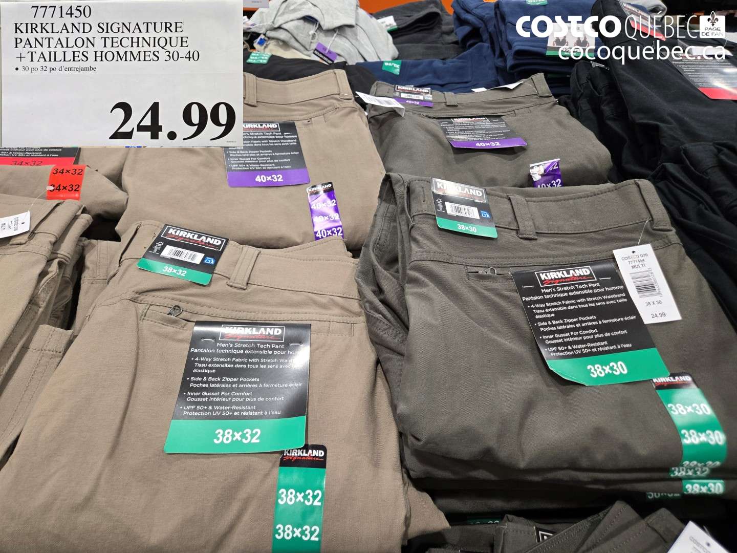 7771450 KIRKLAND SIGNATURE PANTALON TECHNIQUE + TAILLES HOMMES 30-40 $24.99