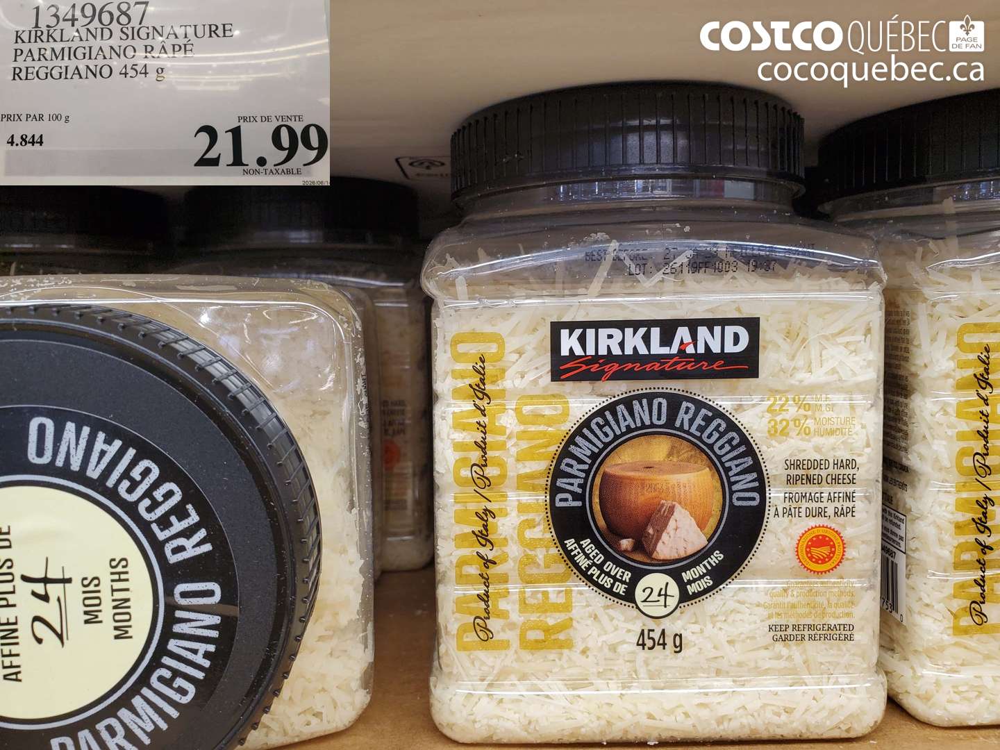 1349687 KIRKLAND SIGNATURE PARMIGIANO RÂPÉ REGGIANO 454 G $21.99