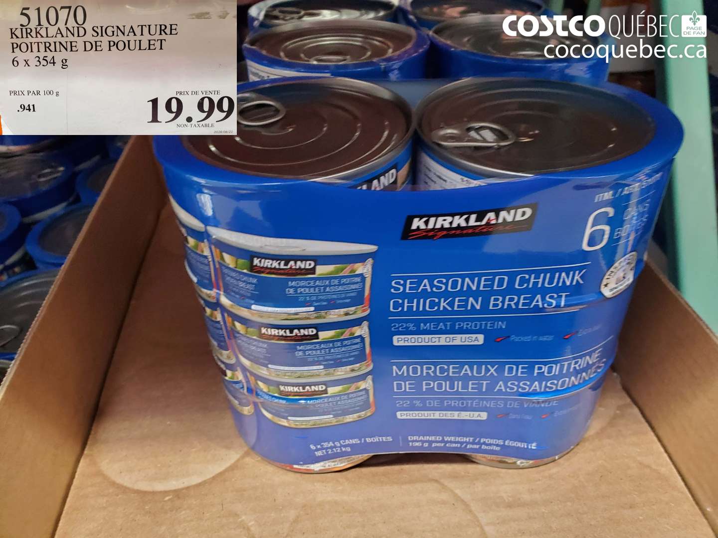 51070 KIRKLAND SIGNATURE POITRINE DE POULET 6 X 354 G $19.99