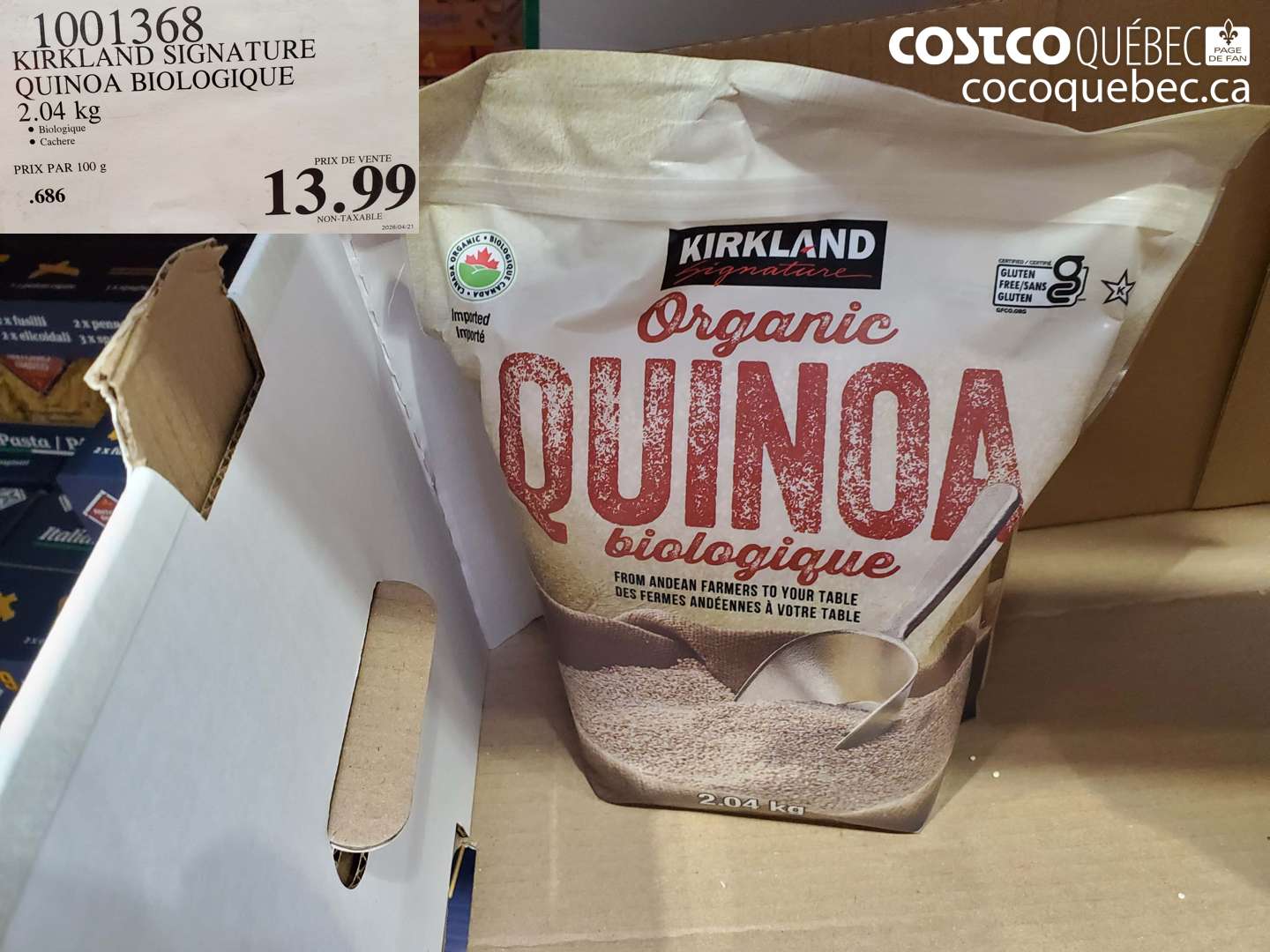 1001368 KIRKLAND SIGNATURE QUINOA BIOLOGIQUE 2.04 KG $13.99