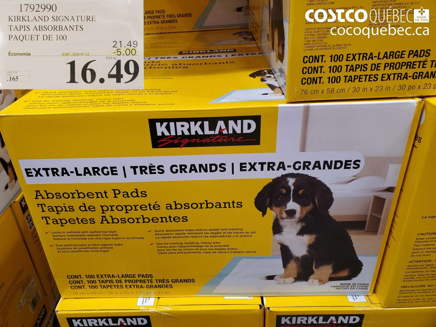 1792990 KIRKLAND SIGNATURE TAPIS ABSORBANTS PAQUET DE 100 ($5.00 INSTANT SAVINGS EXPIRES ON 2026-07-12) $16.49