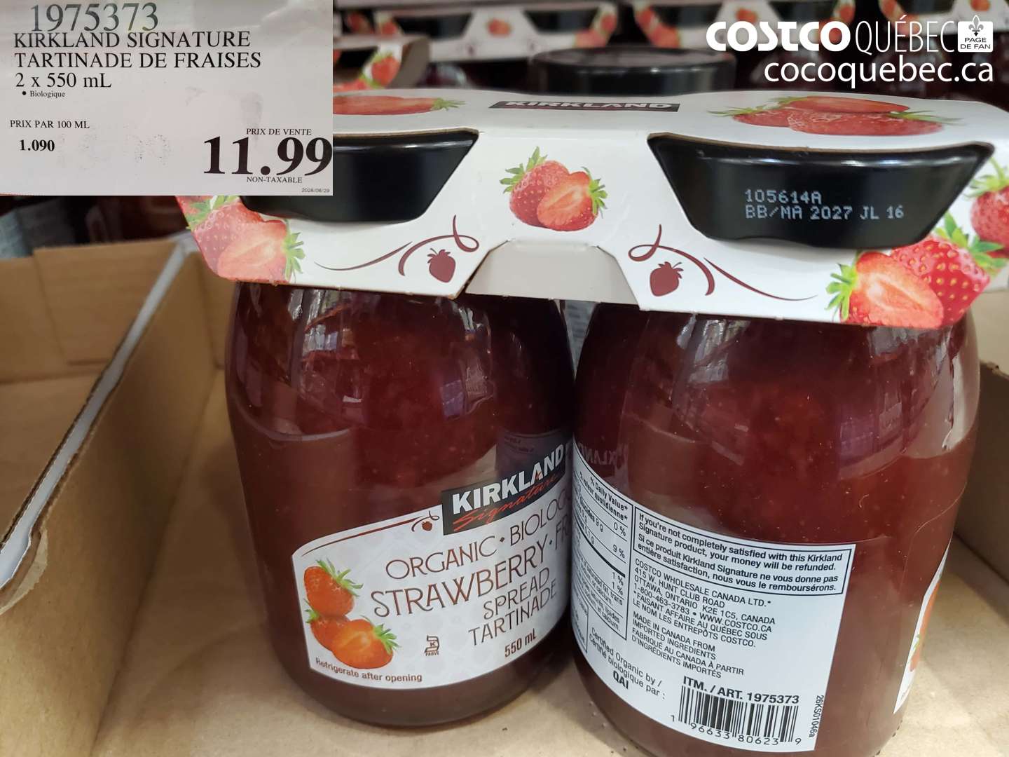 1975373 KIRKLAND SIGNATURE TARTINADE DE FRAISES 2 X 550 ML $11.99