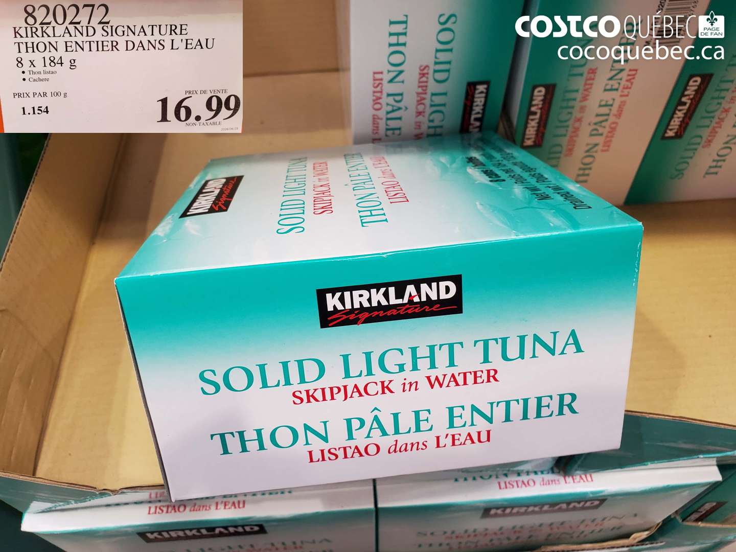820272 KIRKLAND SIGNATURE THON ENTIER DANS L'EAU 8 X 184 G $16.99