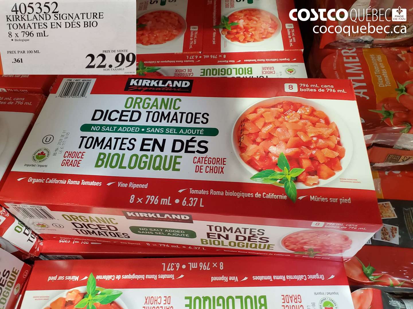 405352 KIRKLAND SIGNATURE TOMATES EN DÉS BIO 8 X 796 ML $22.99