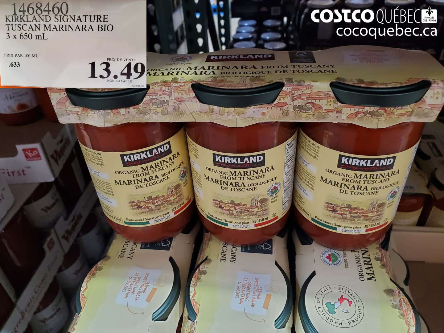 1468460 KIRKLAND SIGNATURE TUSCAN MARINARA BIO 3 X 650 ML $13.49