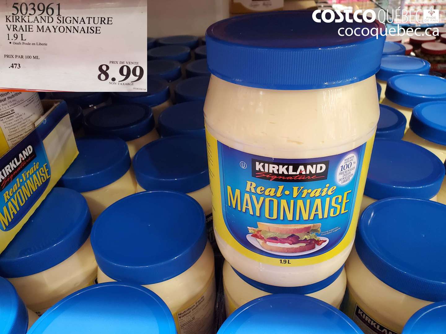 503961 KIRKLAND SIGNATURE VRAIE MAYONNAISE 1.9 L $8.99