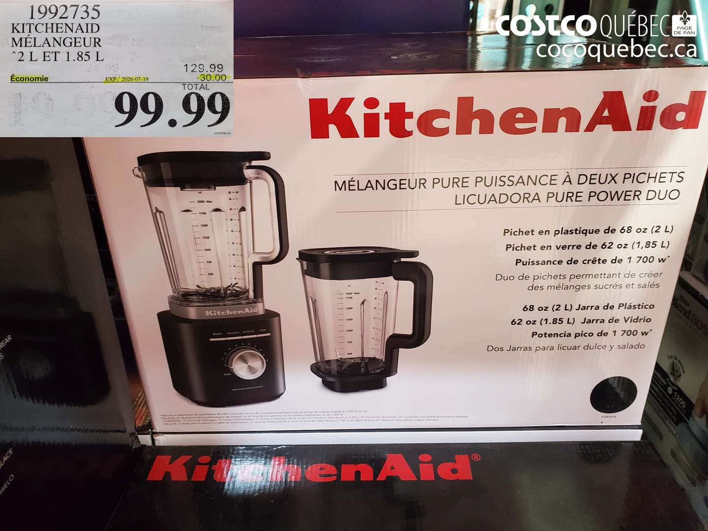 1992735 KITCHENAID MÉLANGEUR 2L ET 1.85 L ($30.00 INSTANT SAVINGS EXPIRES ON 2026-07-19) $99.99