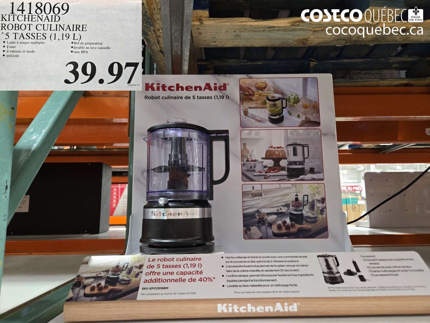 1418069 KITCHENAID ROBOT CULINAIRE 5 TASSES (1.19 L) $39.97