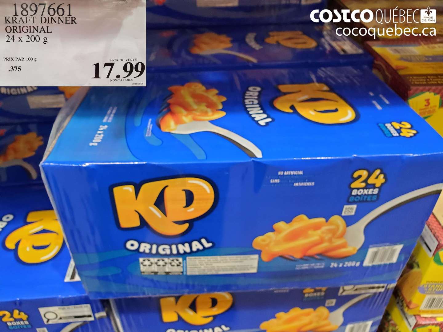 1897661 KRAFT DINNER ORIGINAL 24 X 200 G $17.99
