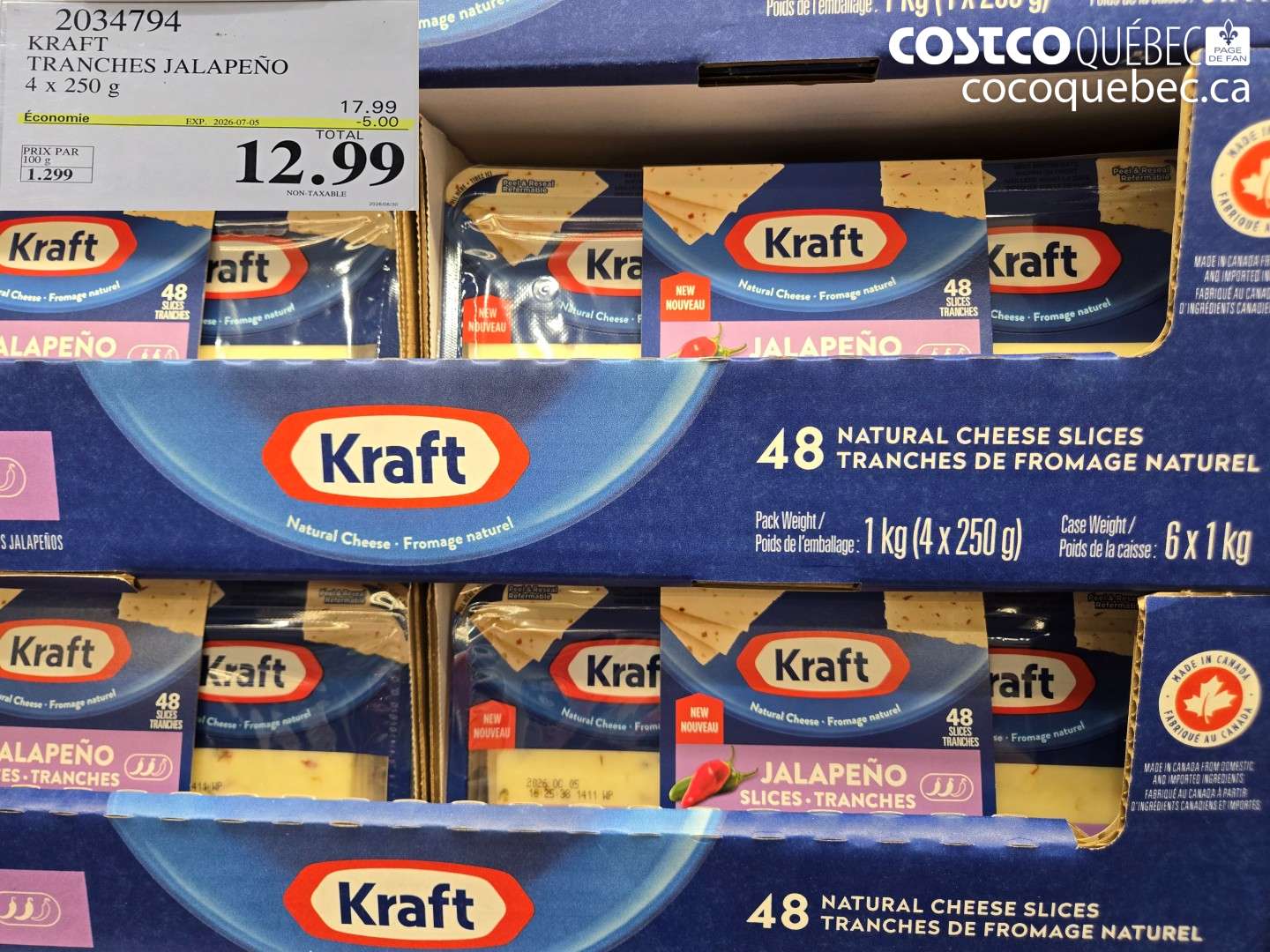 2034794 KRAFT TRANCHES JALAPEÑO 4 X 250 G ($5.00 INSTANT SAVINGS EXPIRES ON 2026-07-05) $12.99
