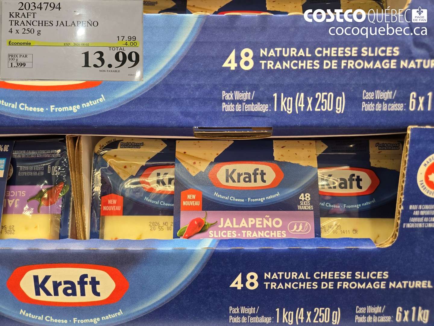 2034794 KRAFT TRANCHES JALAPENO 4 X 250 G ($4.00 INSTANT SAVINGS EXPIRES ON 2026-08-02) $13.99