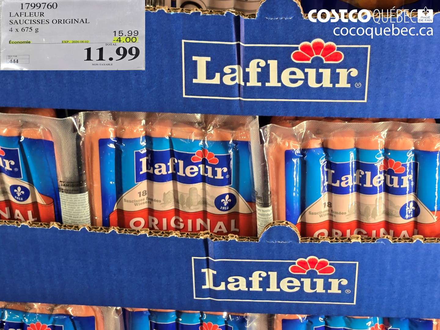 1799760 LAFLEUR SAUCISSES ORIGINAL ($4.00 INSTANT SAVINGS EXPIRES ON 2026-08-02) $11.99