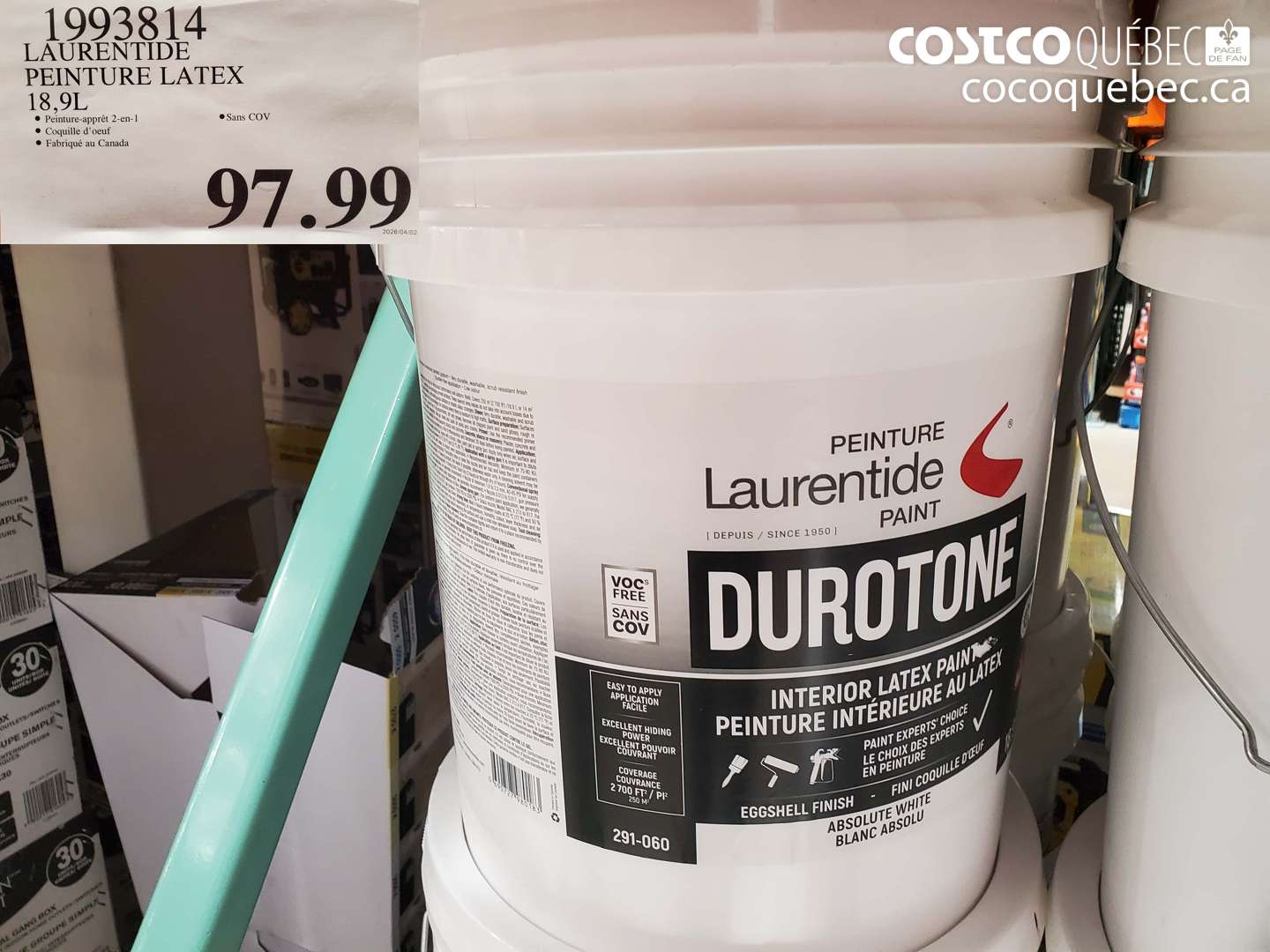 1993814 LAURENTIDE PEINTURE LATEX 18.9L $97.99