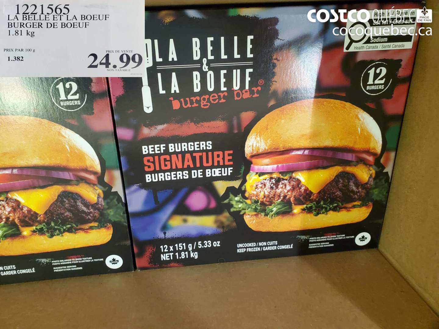 1221565 LA BELLE ET LA BOEUF BURGER DE BOEUF 1.81 KG $24.99