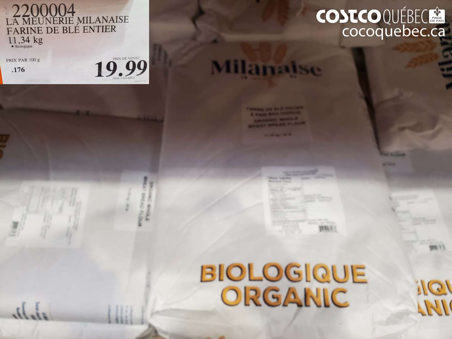 2200004 LA MEUNERIE MILANAISE FARINE DE BLÉ ENTIER 11.34 KG $19.99