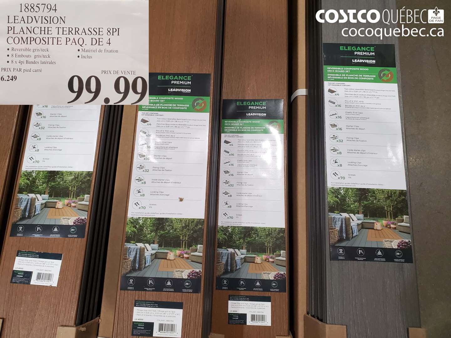 1885794 LEADVISION PLANCHE TERRASSE 8PI COMPOSITE PAQ. DE 4 $99.99