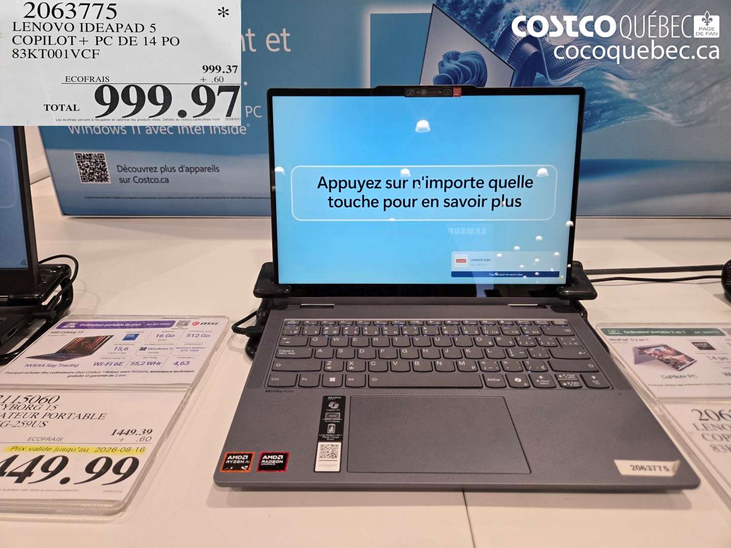 2063775 LENOVO IDEAPAD 5 COPILOT + PC DE 14 PO 83KT001VCF $999.97