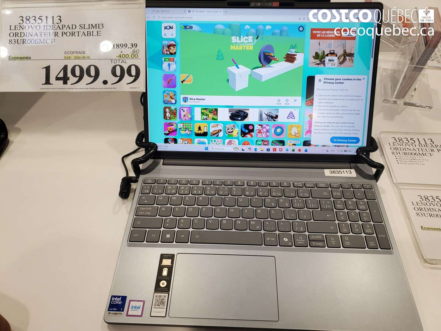 3835113 LENOVO IDEAPAD SLIMI3 ORDINATEUR PORTABLE 83UR006MCF ($400.00 INSTANT SAVINGS EXPIRES ON 2026-08-02) $1499.99