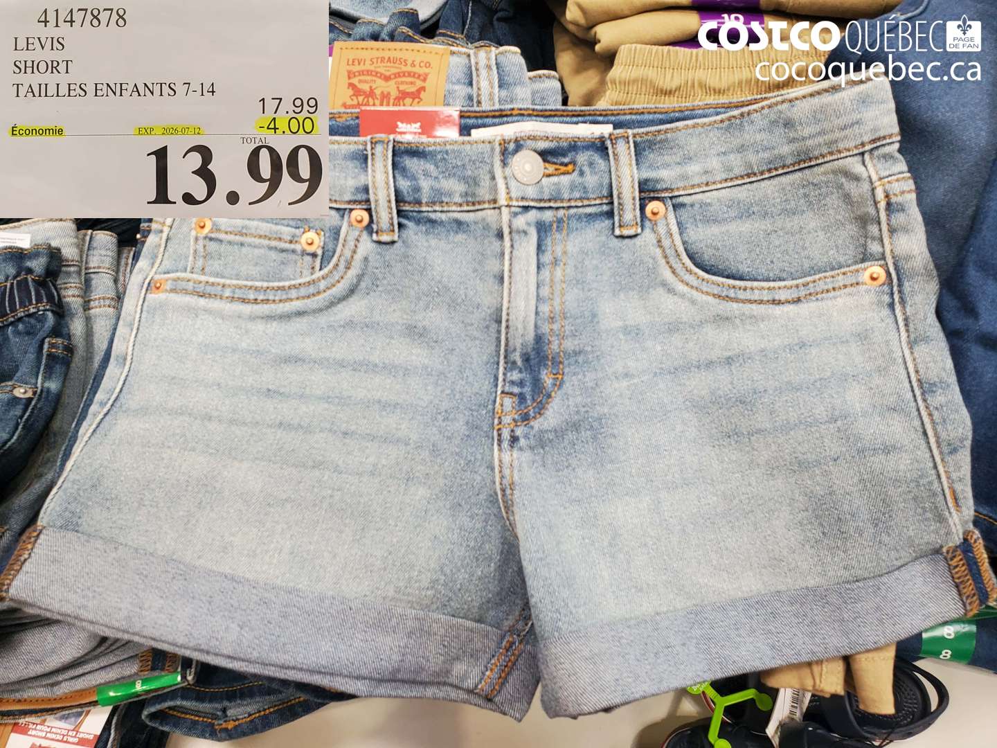 4147878 LEVIS SHORT TAILLES ENFANTS 7-14 ($4.00 INSTANT SAVINGS EXPIRES ON 2026-07-12) $13.99