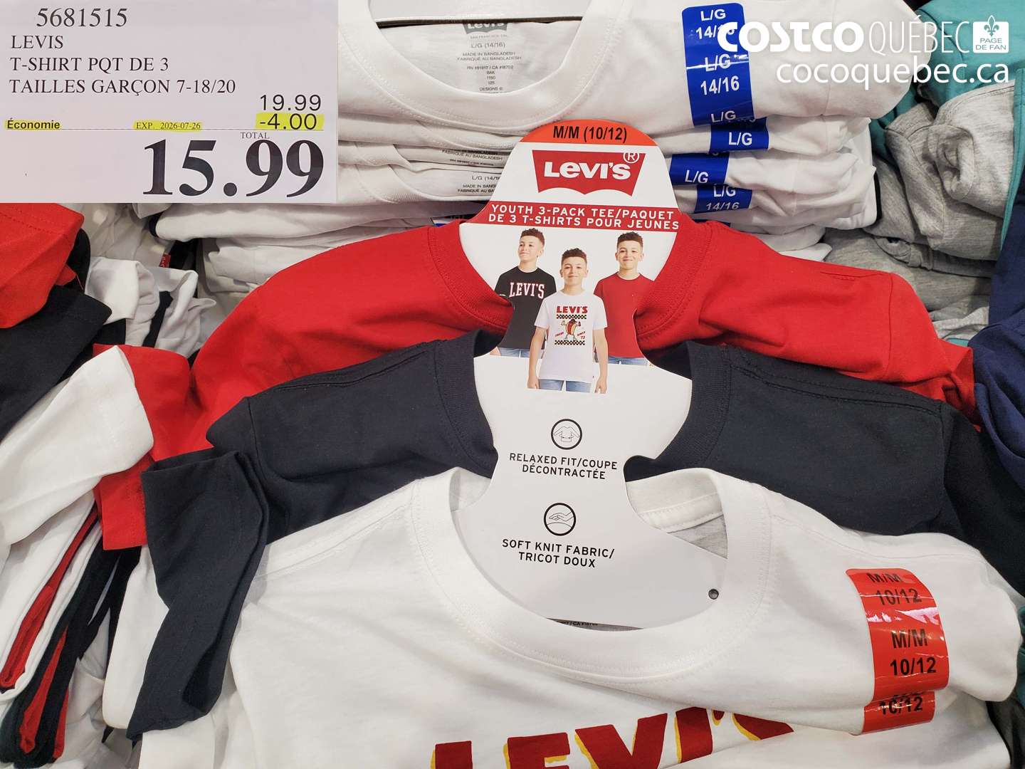 5681515 LEVIS T-SHIRT PQT DE 3 TAILLES GARÇON 7-18/20 ($4.00 INSTANT SAVINGS EXPIRES ON 2026-07-26) $15.99