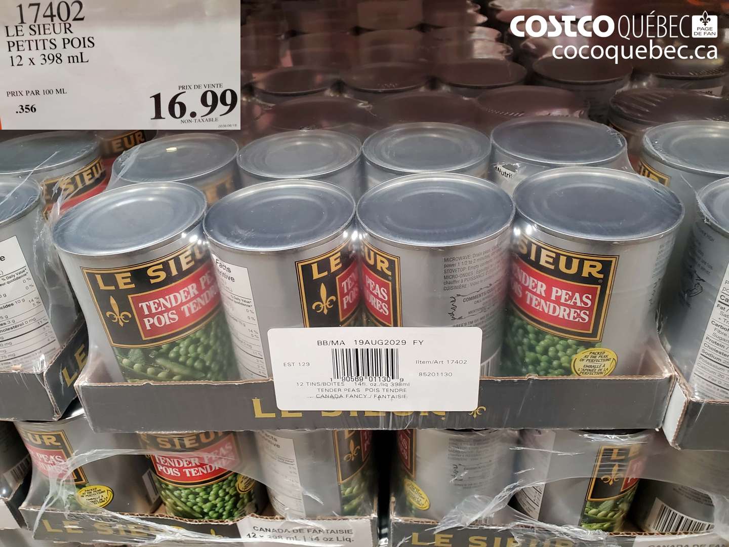 17402 LE SIEUR PETITS POIS 12 X 398 ML $16.99