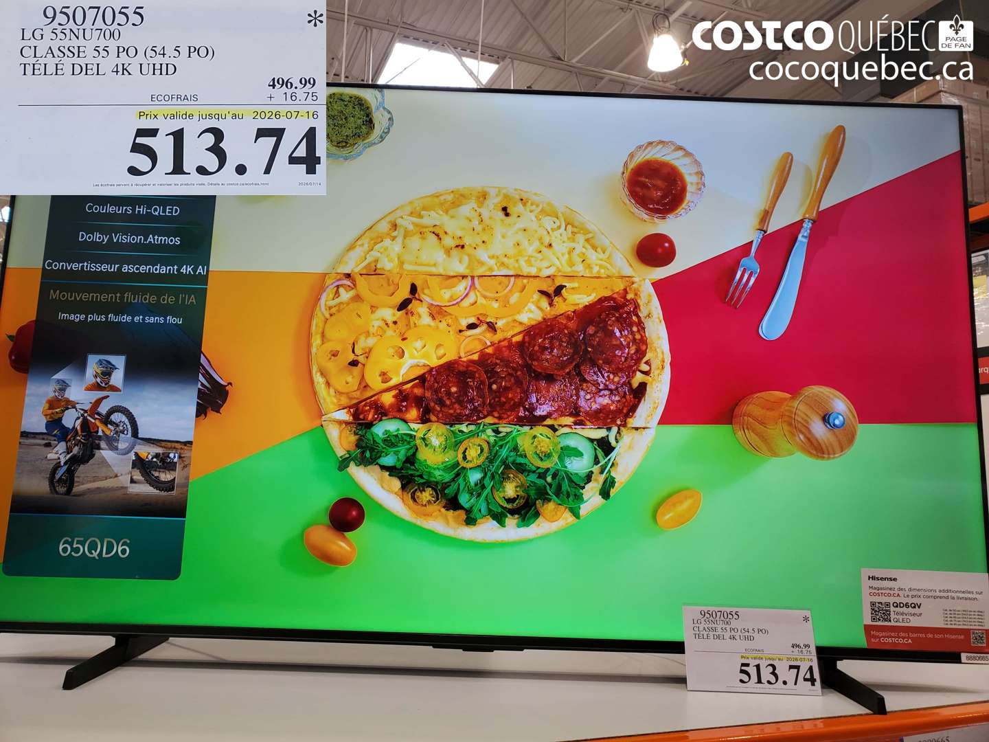 9507055 LG 55NU700 CLASSE 55 PO (54.5 PO) TÉLÉ DEL 4K UHD (EXPIRES ON 2026-07-16) $513.74