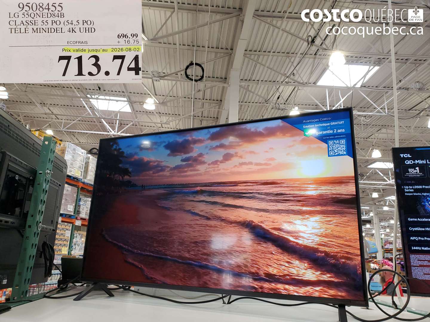 9508455 LG 55QNED84B CLASSE 55 PO (54.5 PO) TÉLÉ MINIDEL 4K UHD (EXPIRES ON 2026-08-02) $713.74