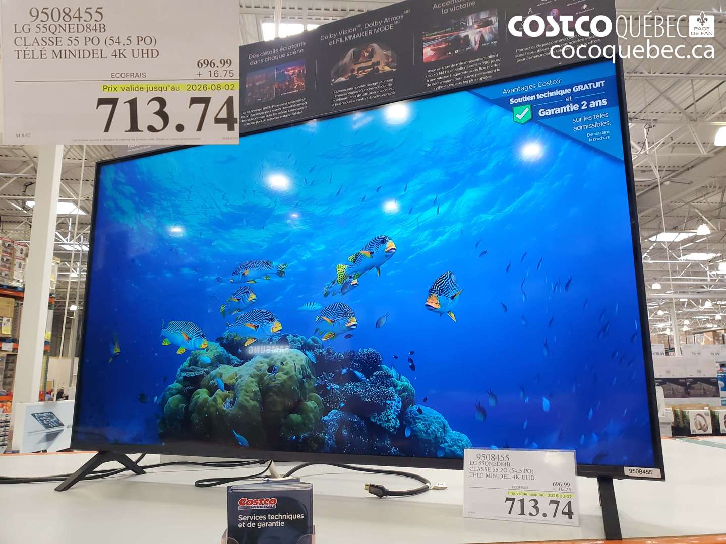 9508455 LG 55QNED84B CLASSE 55 PO (54.5 PO) TÉLÉ MINIDEL 4K UHD (EXPIRES ON 2026-08-02) $713.74