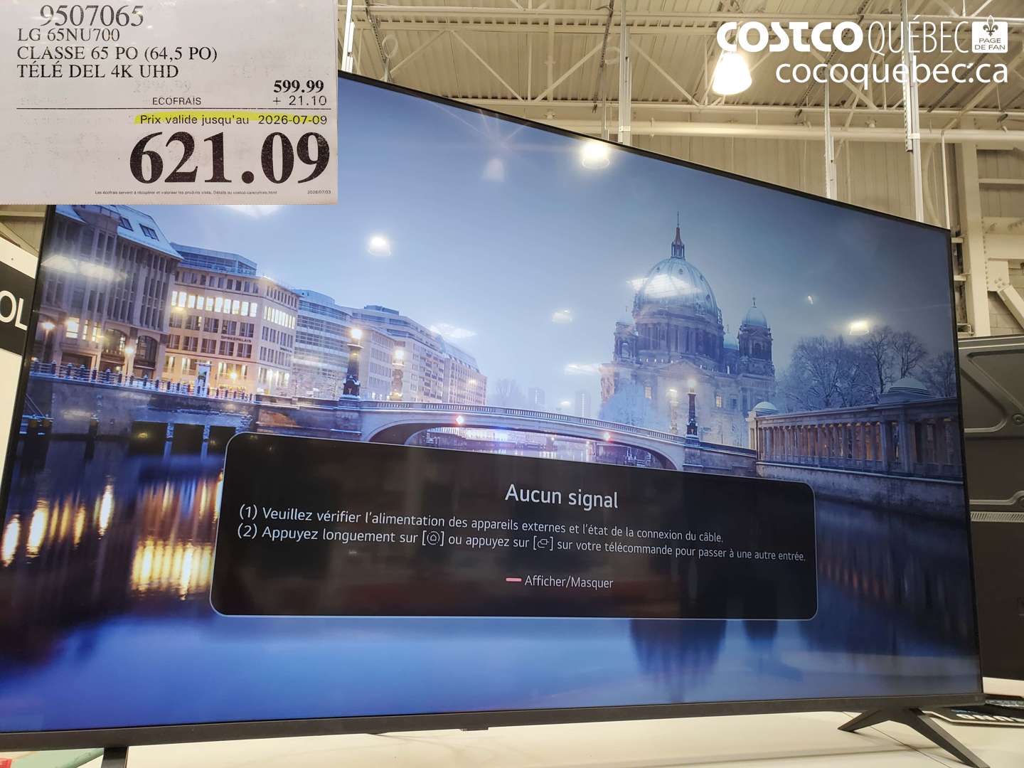 9507065 LG 65NU700 CLASSE 65 PO (64.5 PO) TÉLÉ DEL 4K UHD (EXPIRES ON 2026-07-09) $621.09