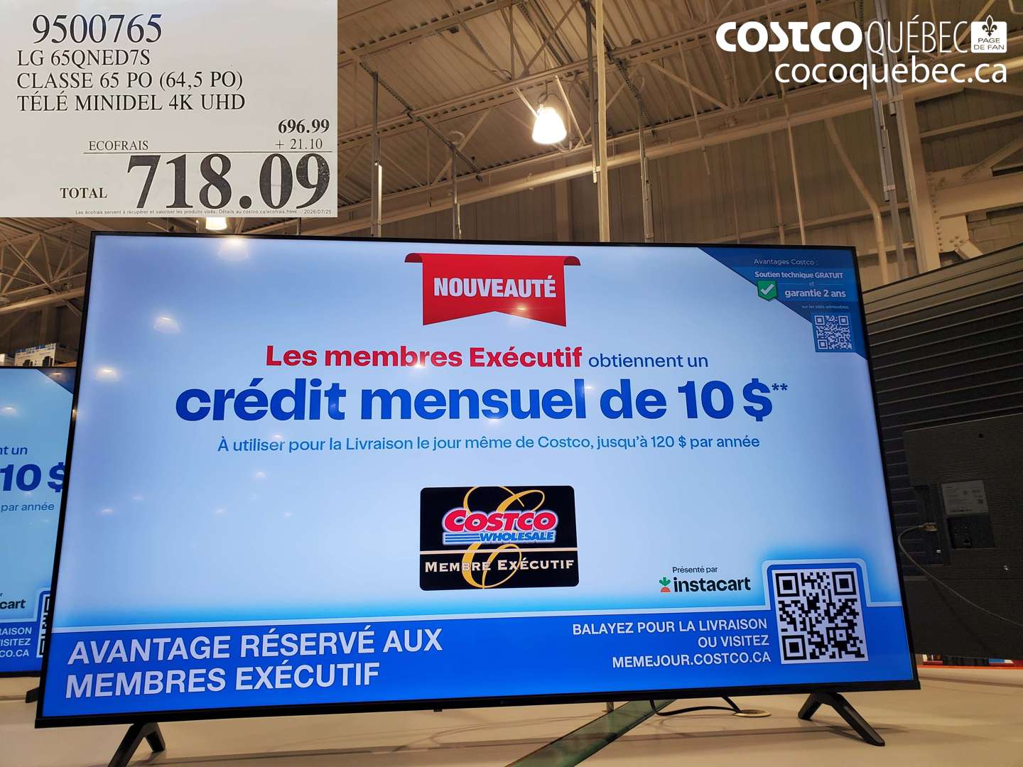 9500765 LG 65QNED7S CLASSE 65 PO (64.5 PO) TÉLÉ MINI DEL 4K UHD $718.09