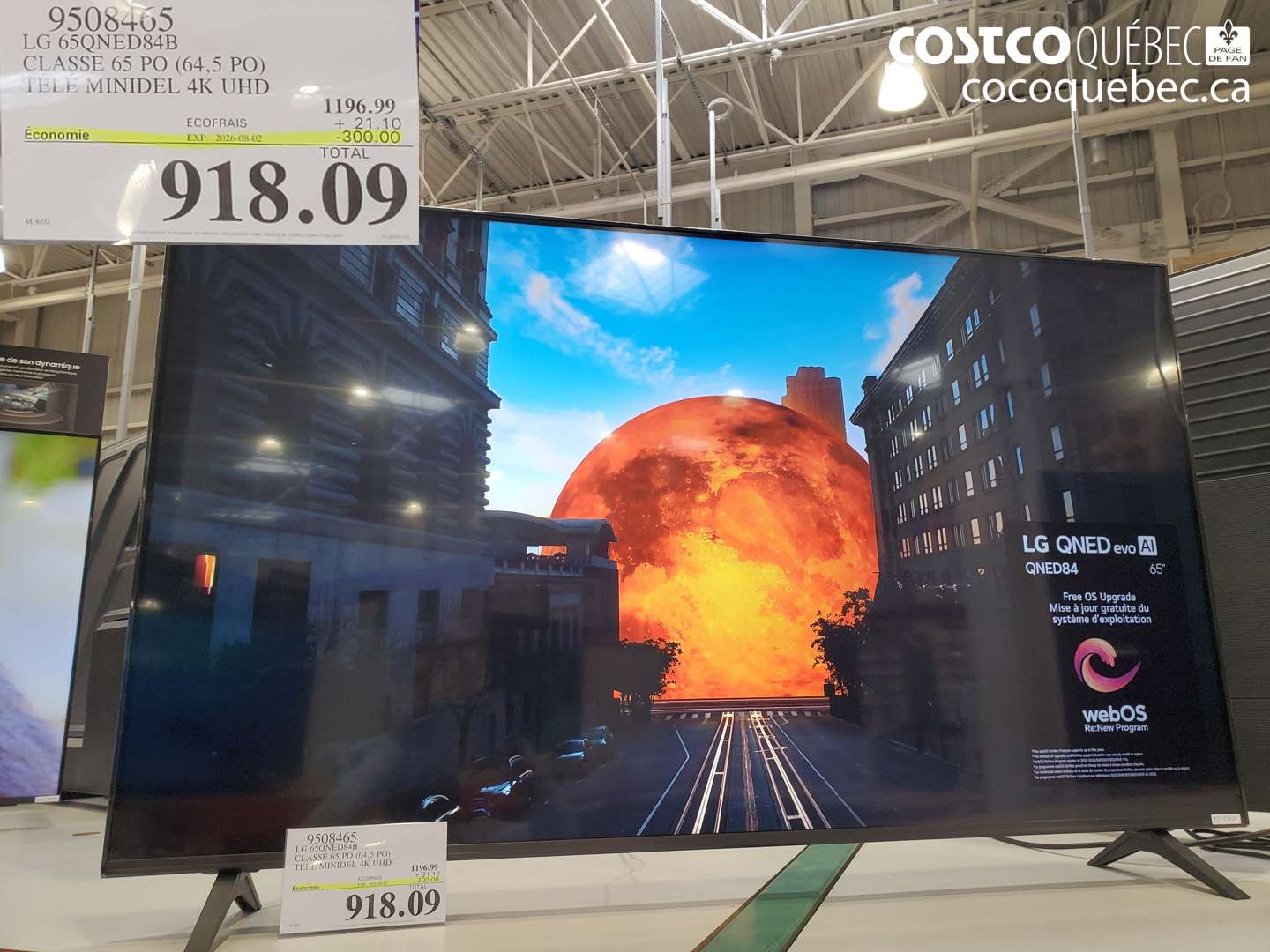 9508465 LG 65QNED84B CLASSE 65 PO (64.5 PO) TELE MINIDEL 4K UHD ($300.00 INSTANT SAVINGS EXPIRES ON 2026-08-02) $918.09