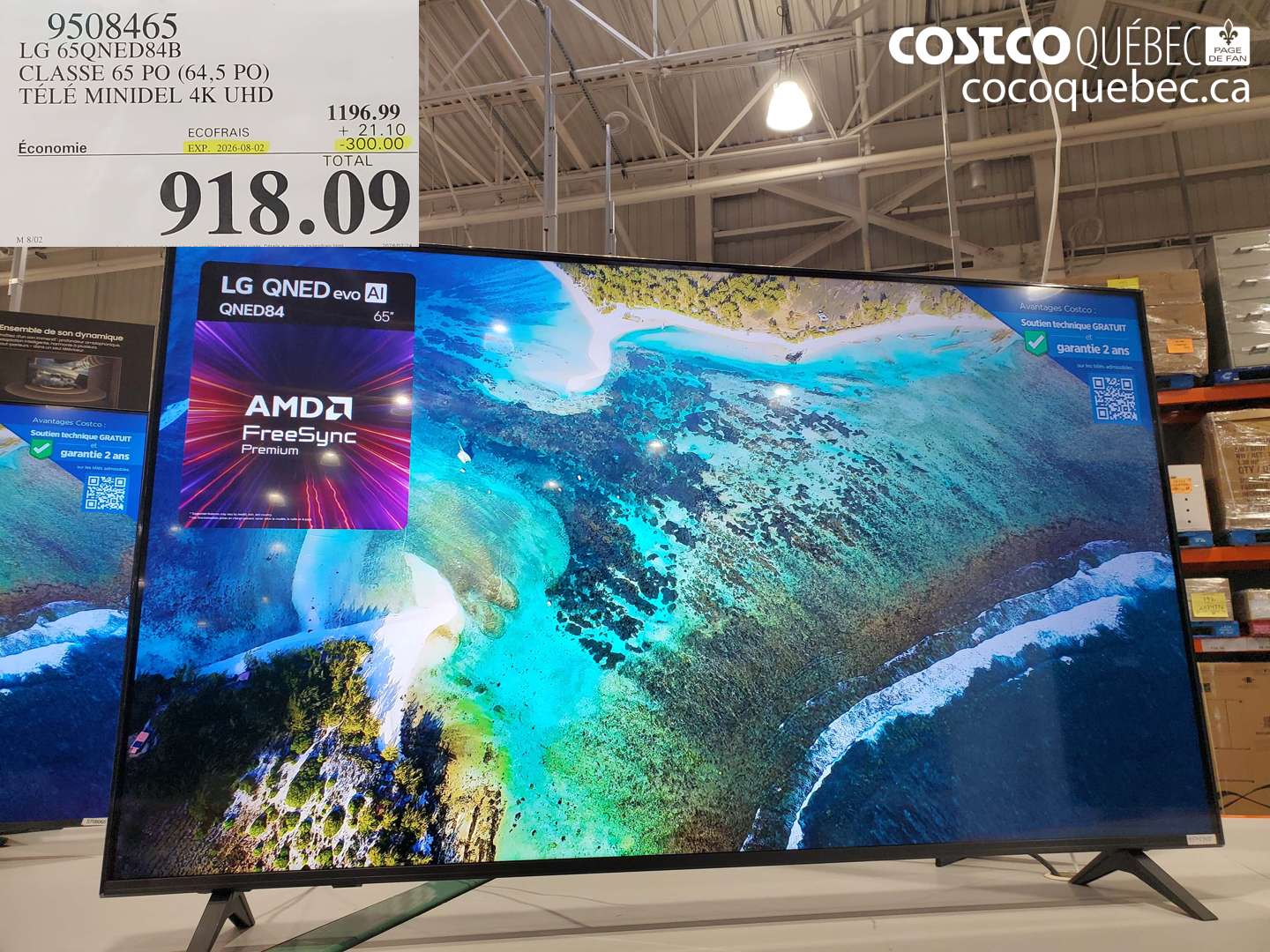 9508465 LG 65QNED84B CLASSE 65 PO (64.5 PO) TÉLÉ MINIDEL 4K UHD ($300.00 INSTANT SAVINGS EXPIRES ON 2026-08-02) $918.09