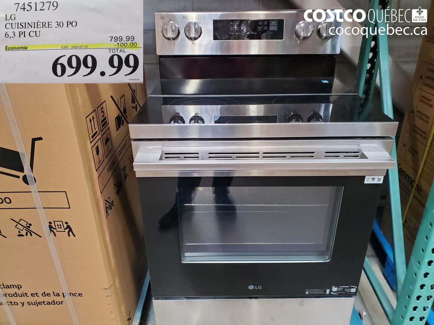 7451279 LG CUISINIÈRE 30 PO 6.3 PI CU ($100.00 INSTANT SAVINGS EXPIRES ON 2026-07-15) $699.99