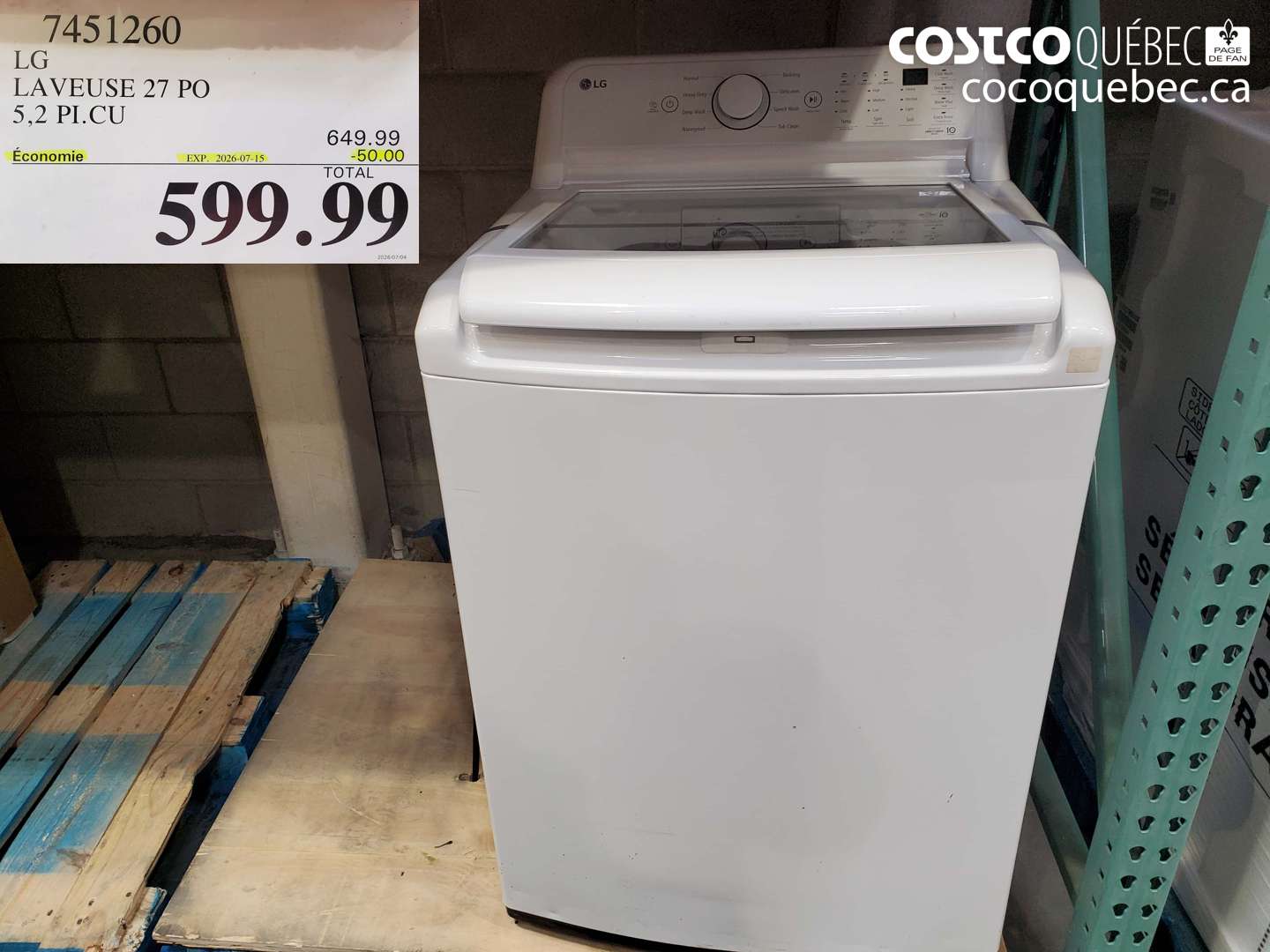 7451260 LG LAVEUSE 27 PO 5.2 PI.CU ($50.00 INSTANT SAVINGS EXPIRES ON 2026-07-15) $599.99