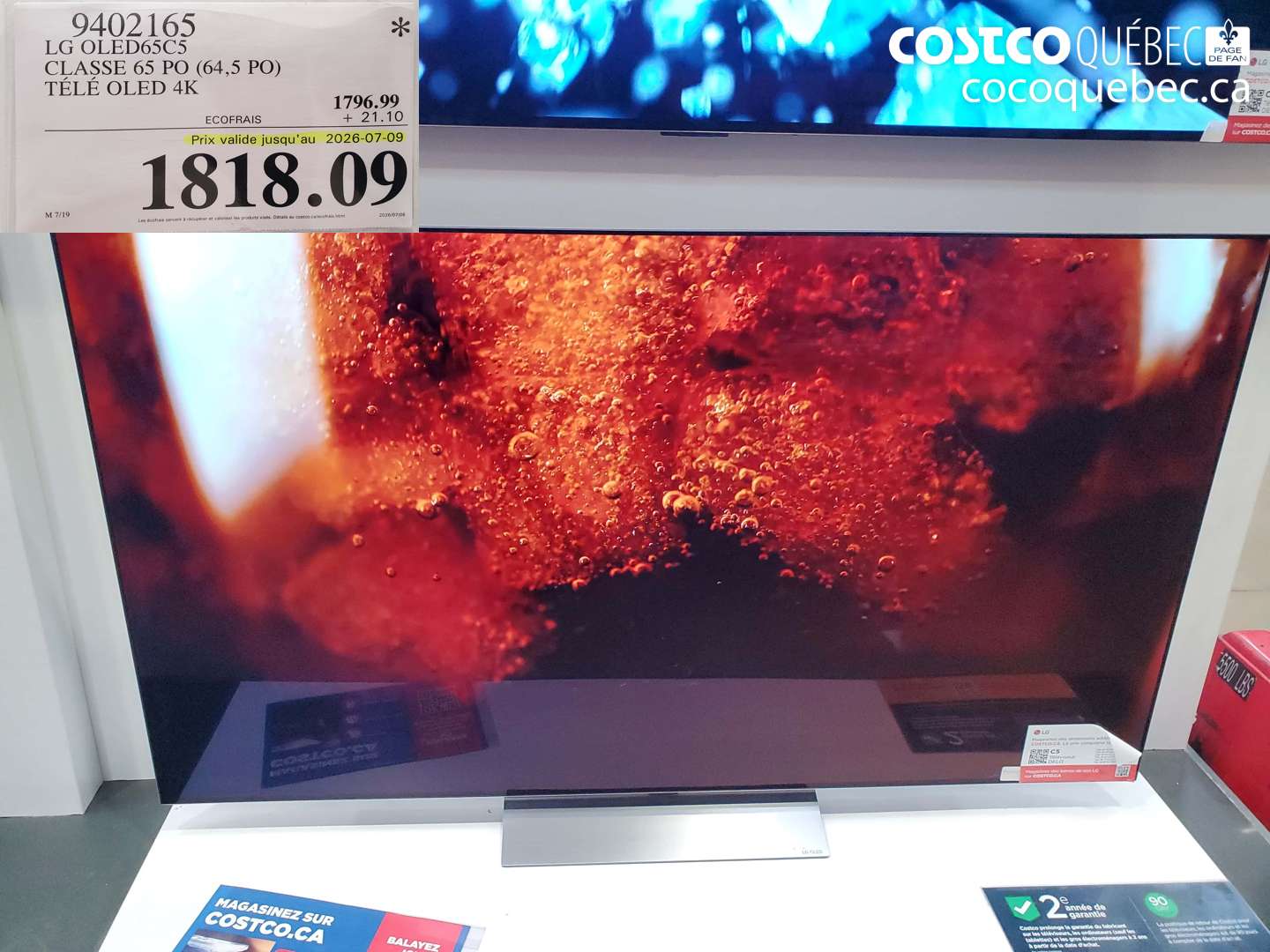 9402165 LG OLED65C5 CLASSE 65 PO (64.5 PO) TÉLÉ OLED 4K (EXPIRES ON 2026-07-09) $1818.09