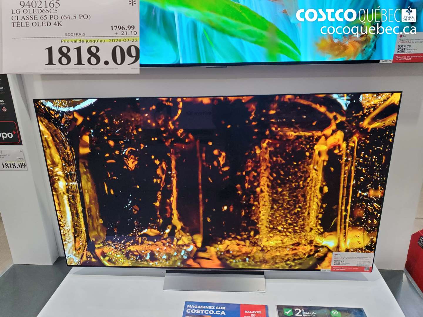 9402165 LG OLED65C5 CLASSE 65 PO (64.5 PO) TÉLÉ OLED 4K (EXPIRES ON 2026-07-23) $1818.09