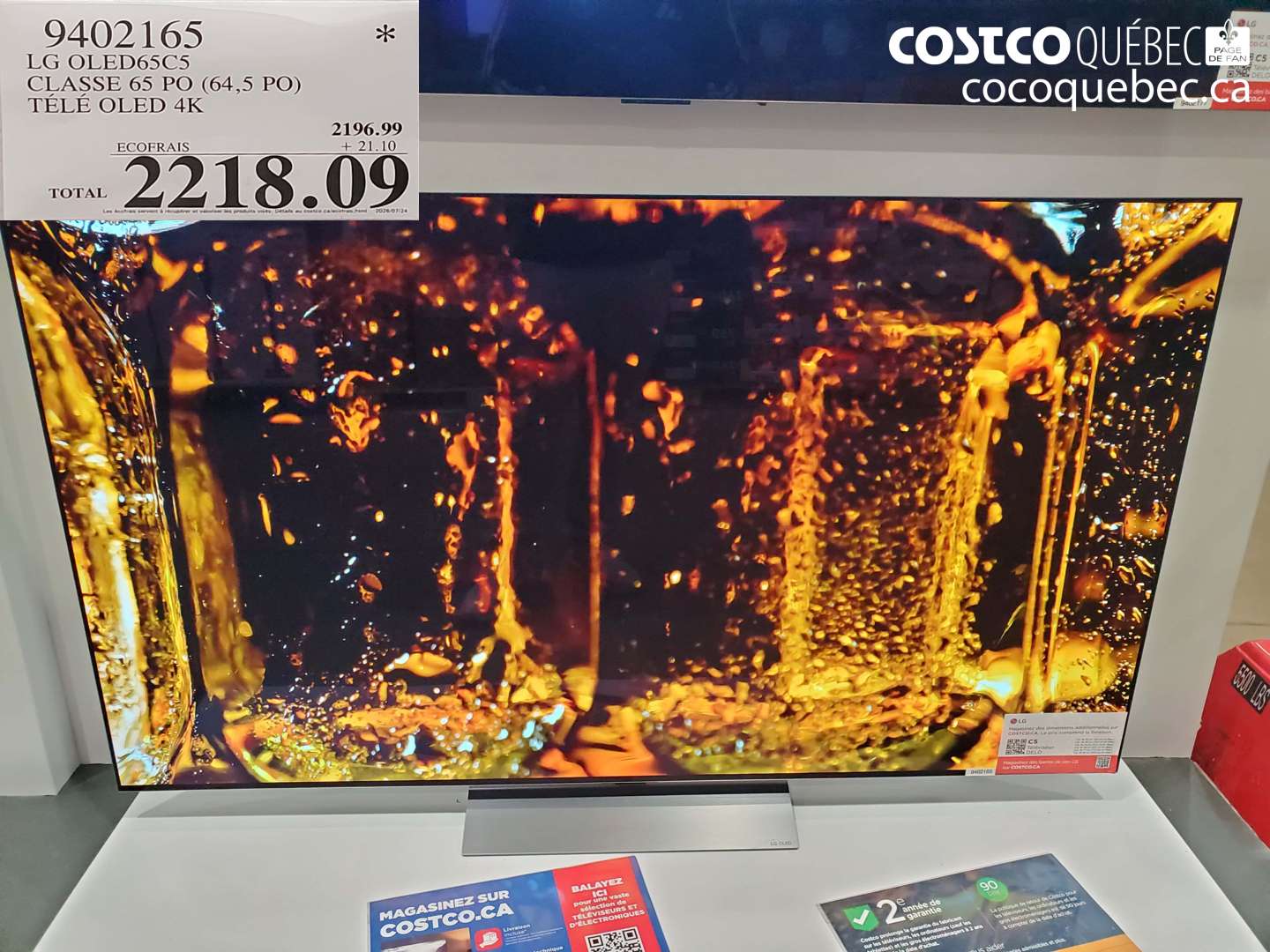 9402165 LG OLED65C5 CLASSE 65 PO (64.5 PO) TÉLÉ OLED 4K $2218.09