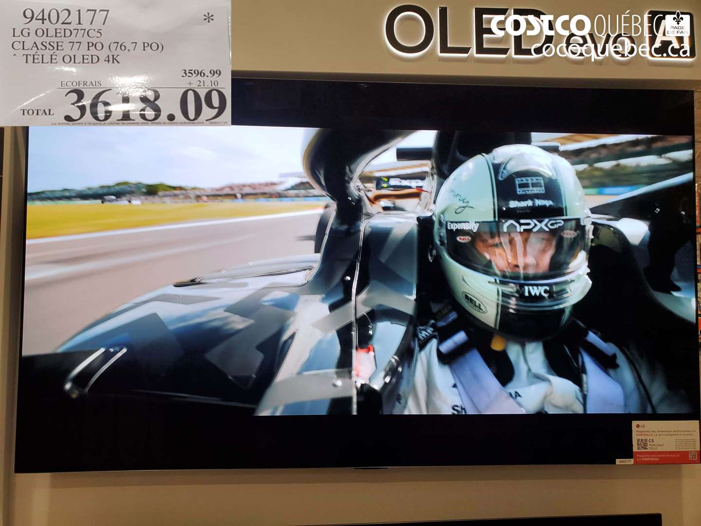 9402177 LG OLED77C5 CLASSE 77 PO (76.7 PO) TELE OLED 4K $3618.09
